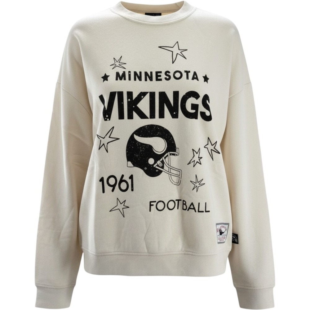 Mitchell & Ness Minnesota Vikings NFL Throwback Cream Sweatshirt Large NEW